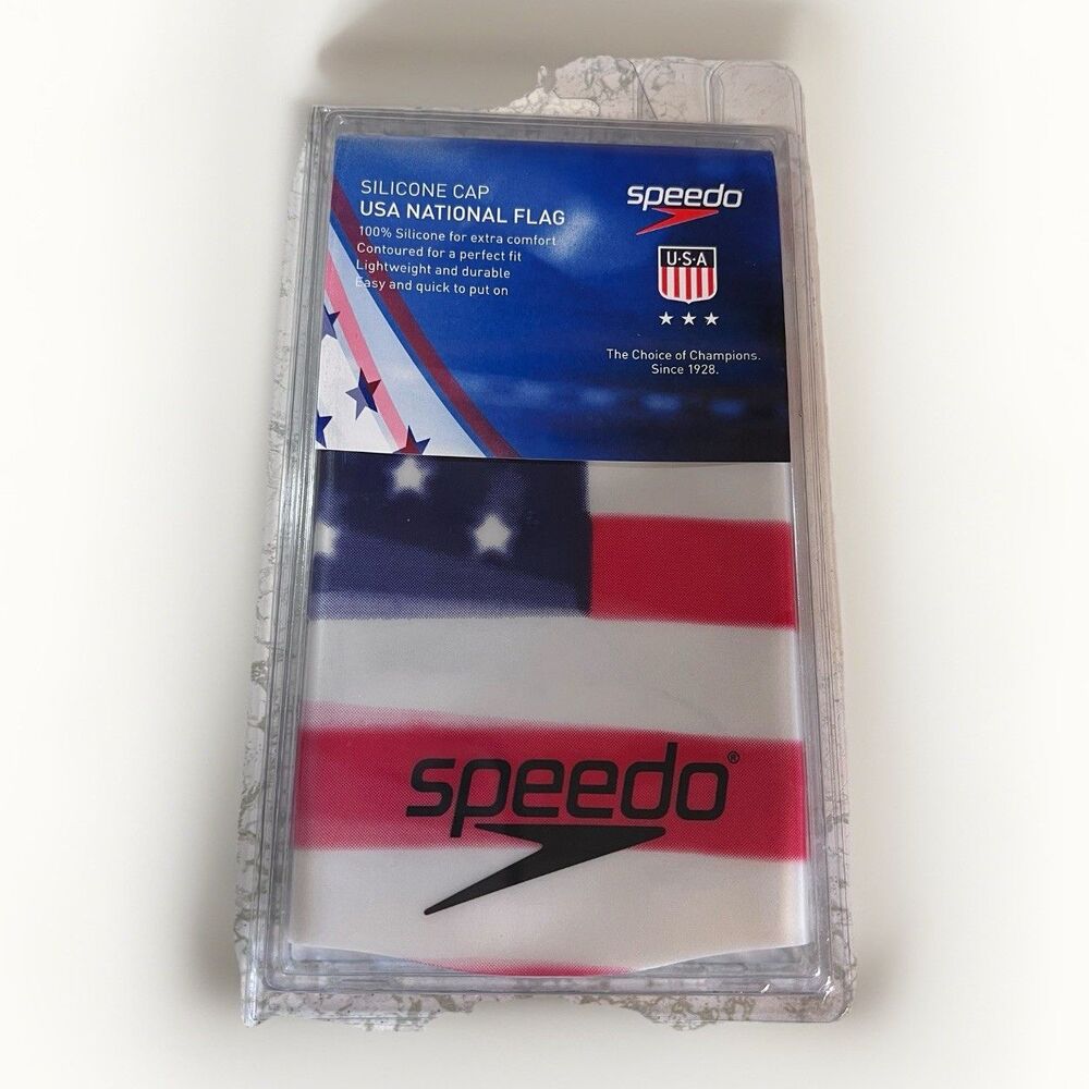 SPEEDO SILICONE FLAG Swim CAP: One Size, White with Flag, Unisex, Adult
